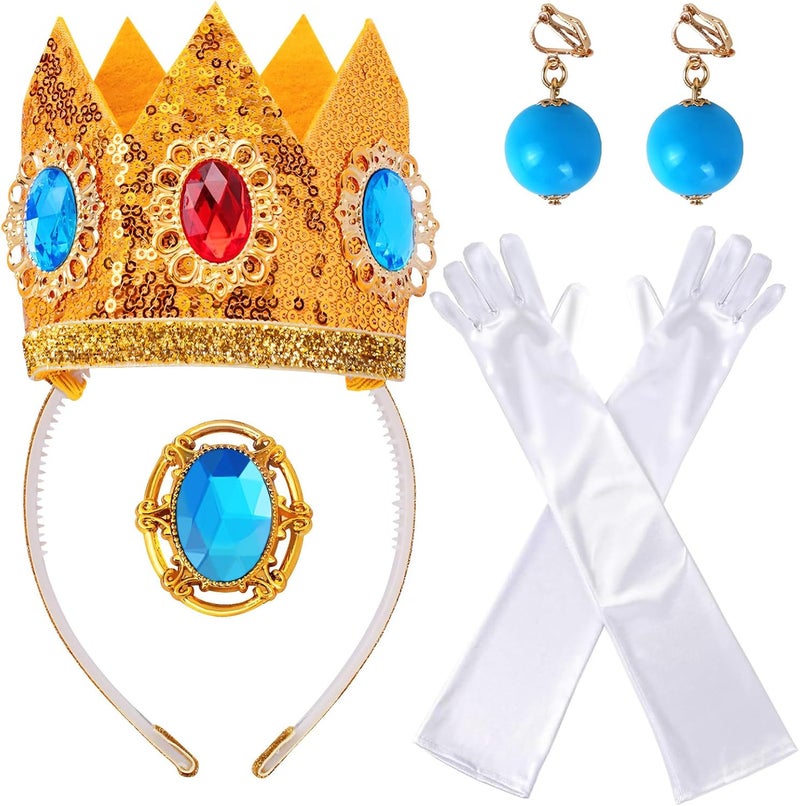 Goenb Princess Costume Accessories, 4 PCS Set of Princess Crown/Earrings/Gloves/Brooch Dress up for Women Girls - Image 1